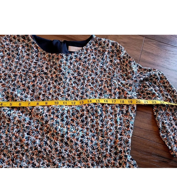 LOFT Western Boho Navy Multi-color Midi Dress with slit And Long Sleeves Sz 12 - Picture 10 of 14